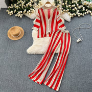 Striped Crochet Knitted Co-ords Set