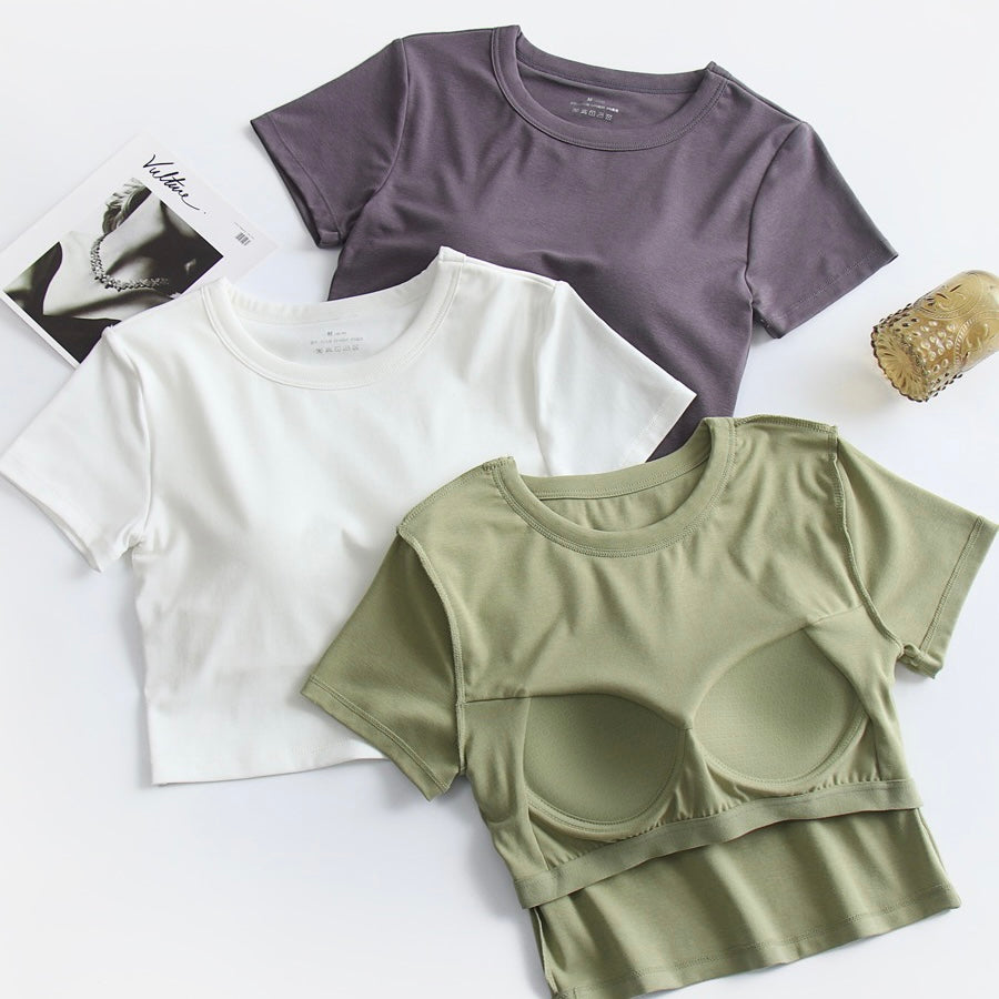Built In Bra Cropped T-shirt - Green / S