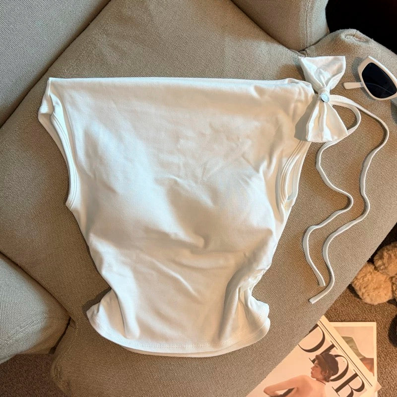 Bow Tie-Shoulder Built-in Bra Top