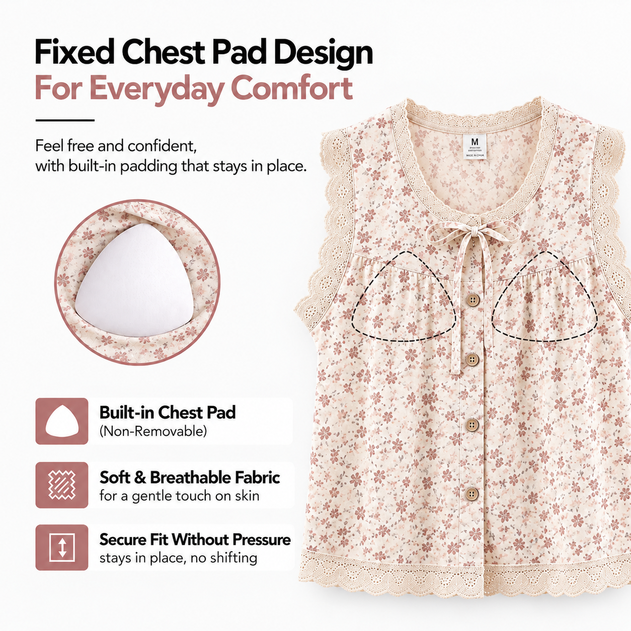Dentelle Bow Padded Nightsuit Set
