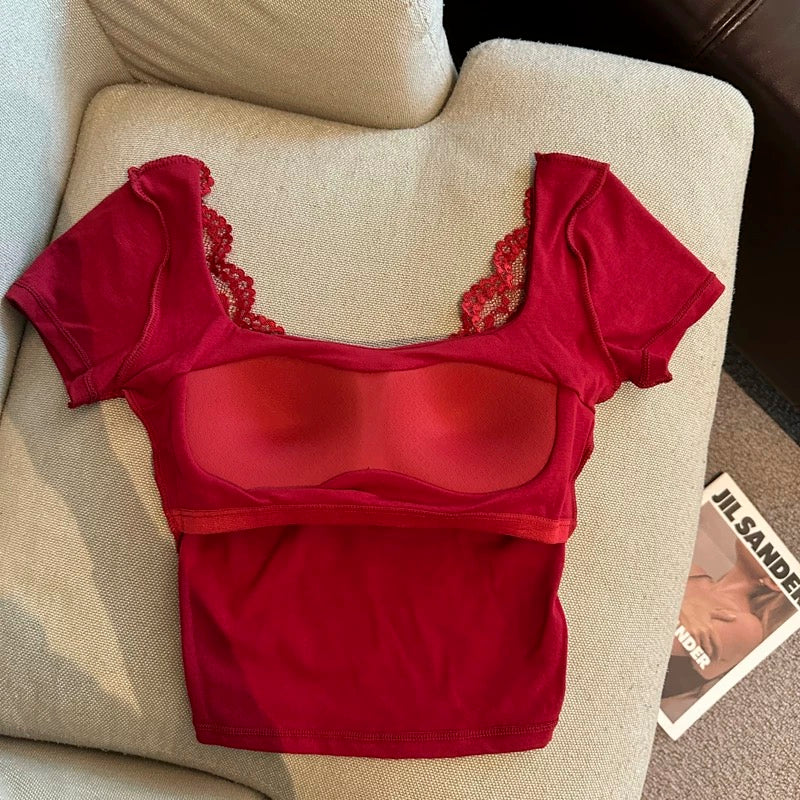 Butterfly Open-Back Lace Built-in Bra Top