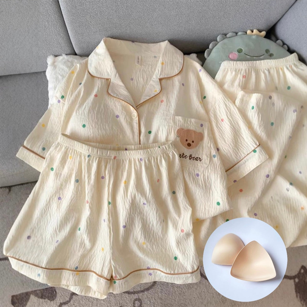 Polka Bear Padded Nightsuit - 3pc Set