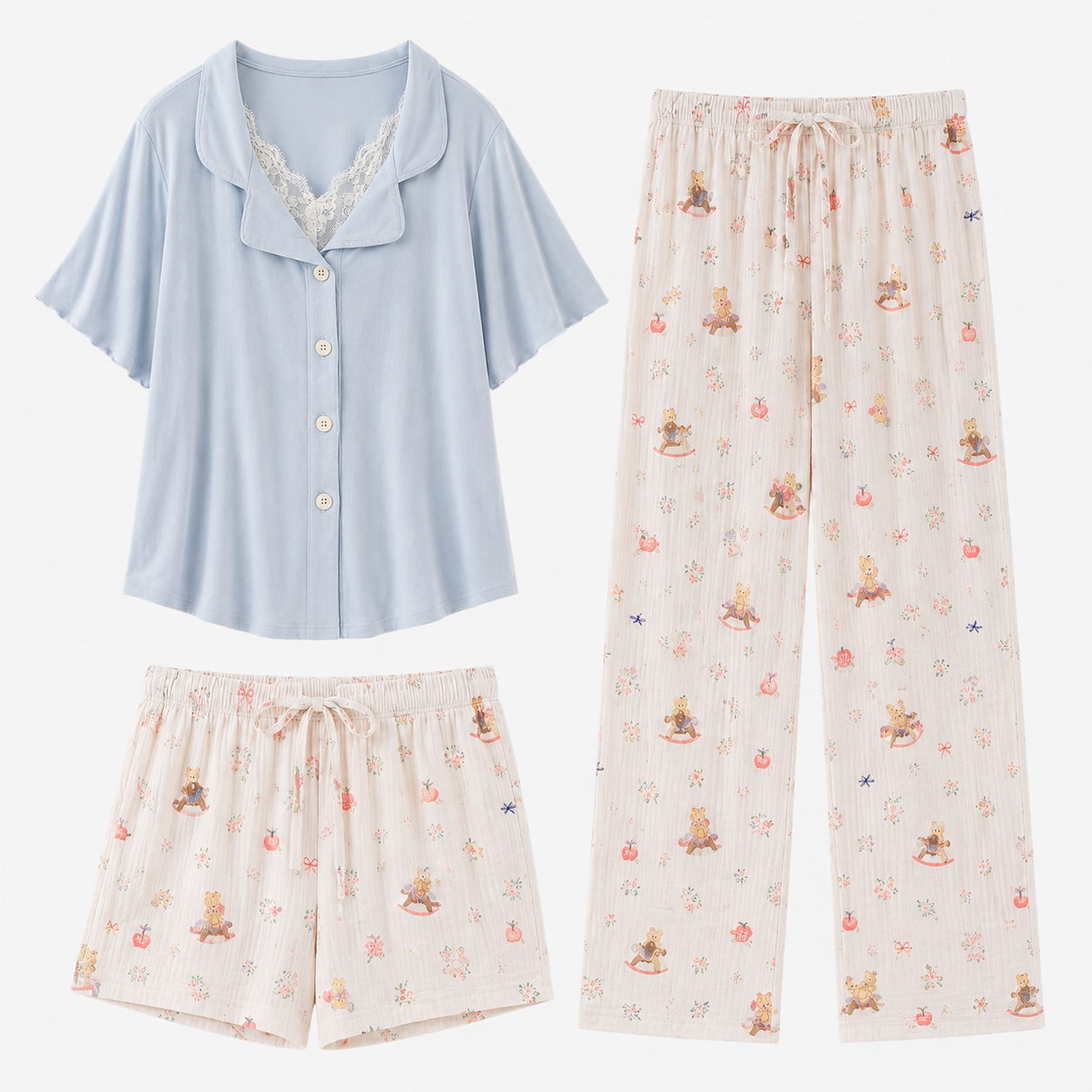 Moonlit Garden Padded Nightsuit - 3Pc Set