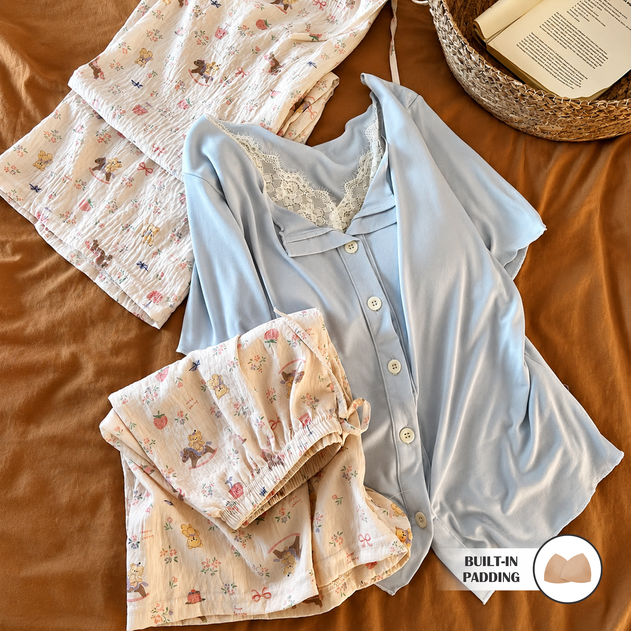 Moonlit Garden Padded Nightsuit - 3Pc Set