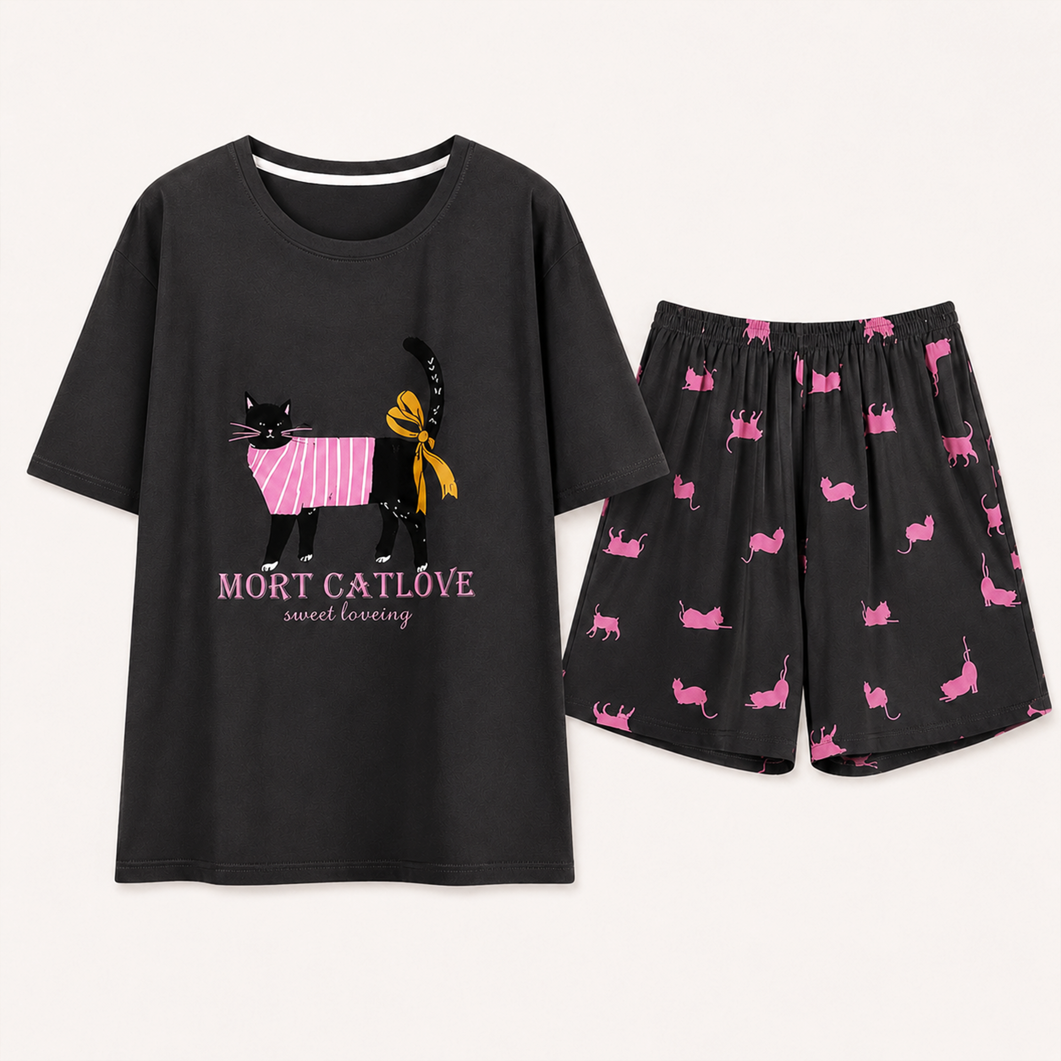 Black Cat Bliss Padded Nightsuit Set