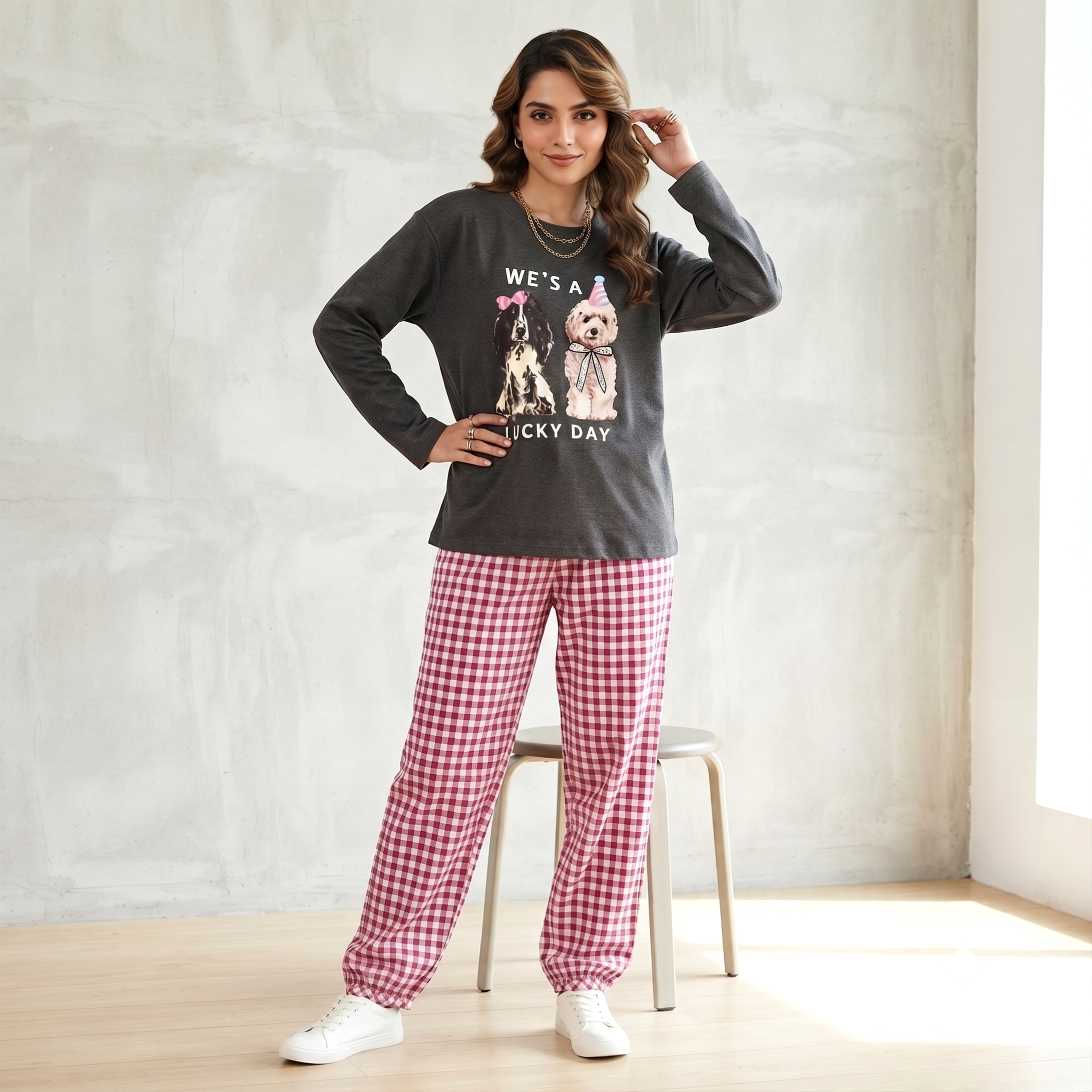 Berry Checks Padded Nightsuit Set