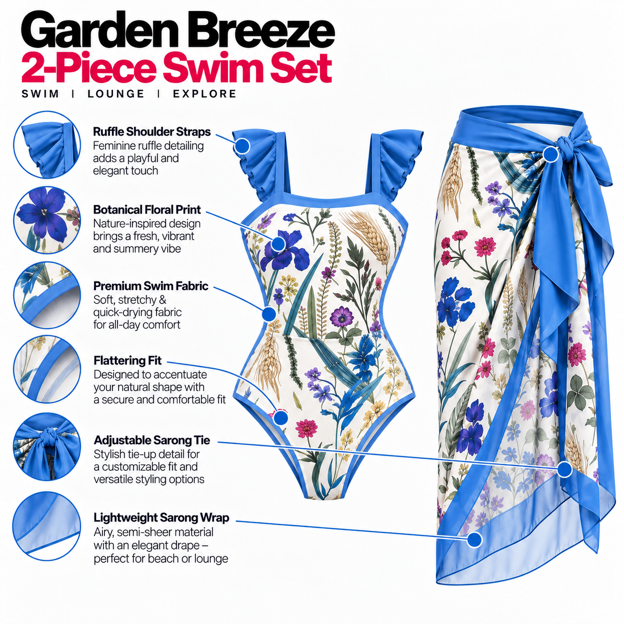 Zanvin Floral Bikini and Sarong Set