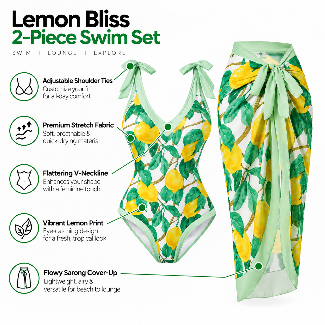 Zest For Life Monokini With Sarong Set