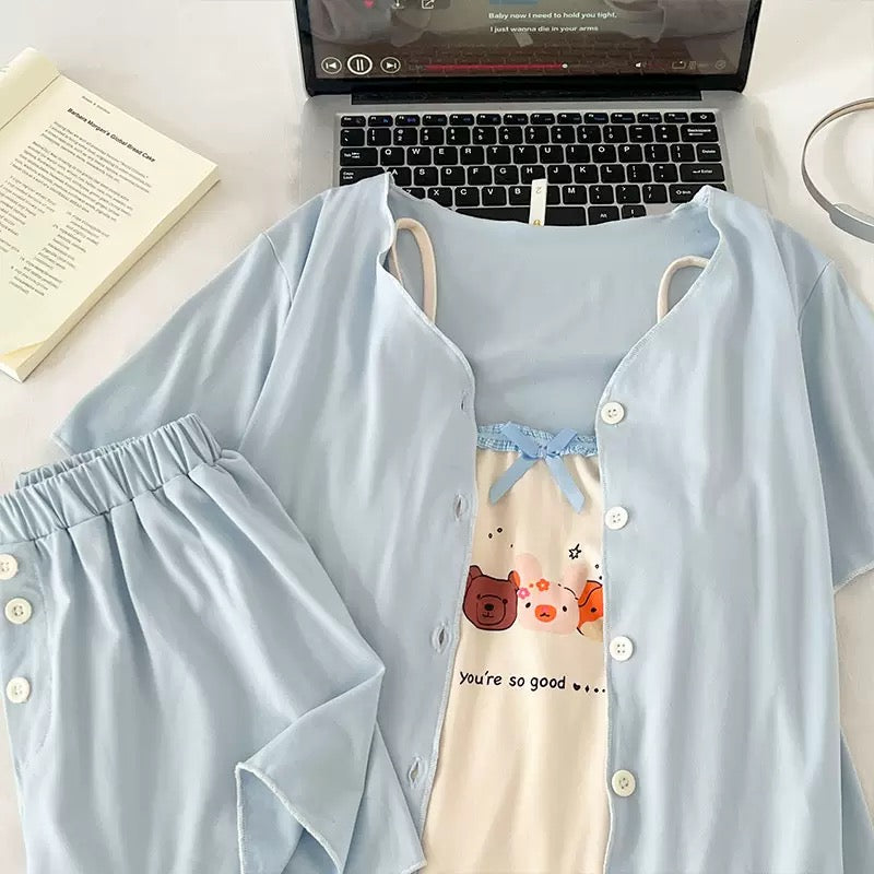 Blue Cuddles Padded Nightsuit Set - 3pc Set