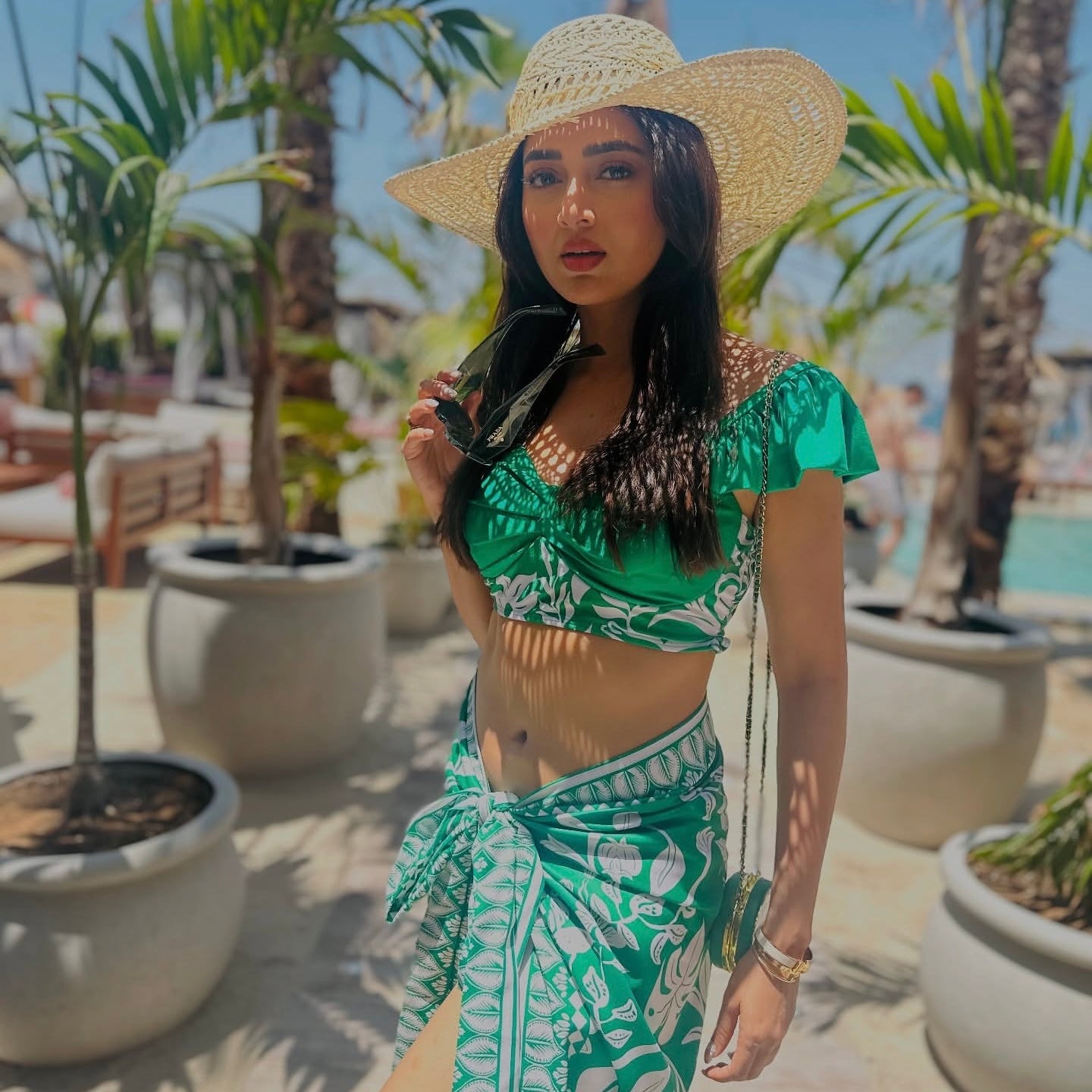 Sunfene Green Swimsuit with Sarong