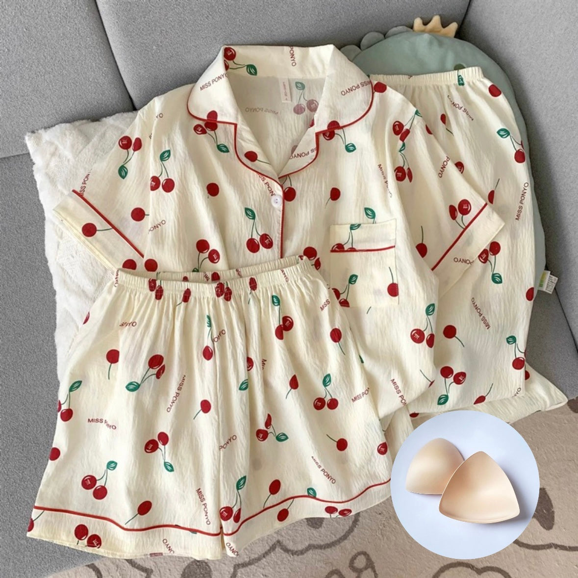 Red Cherry Bliss Padded Nightsuit - 3pc set