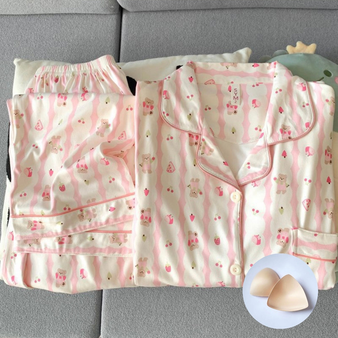 Nara Blush Bear Padded Winter Nightsuit Set