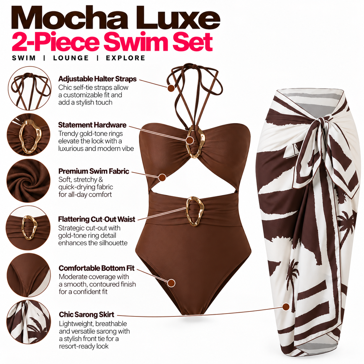 Island Escape O-Ring Monokini with Sarong Set