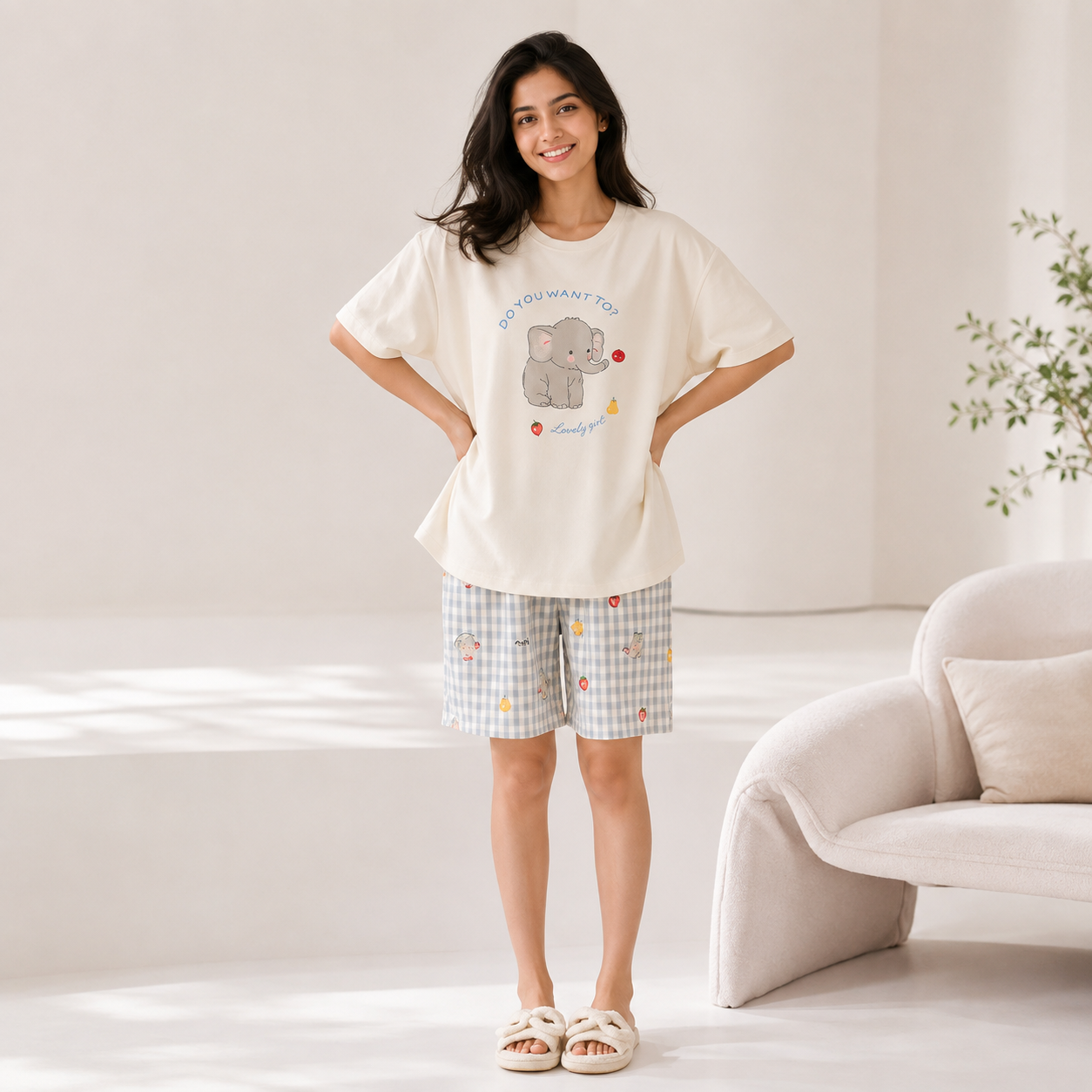 Ellie Gingham Padded Nightsuit Set
