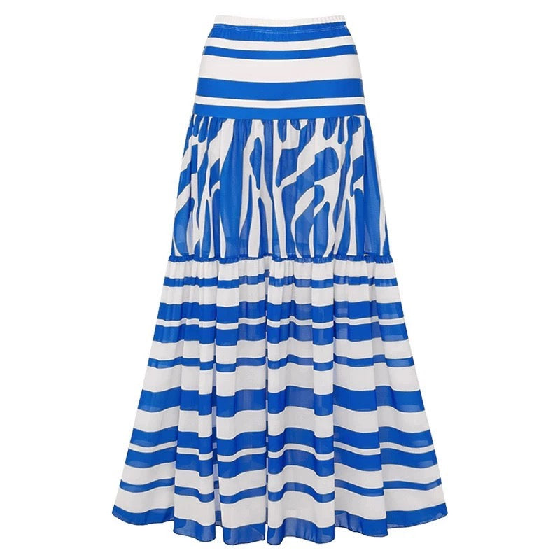 Marine Stripe  Monokini With Skirt Set