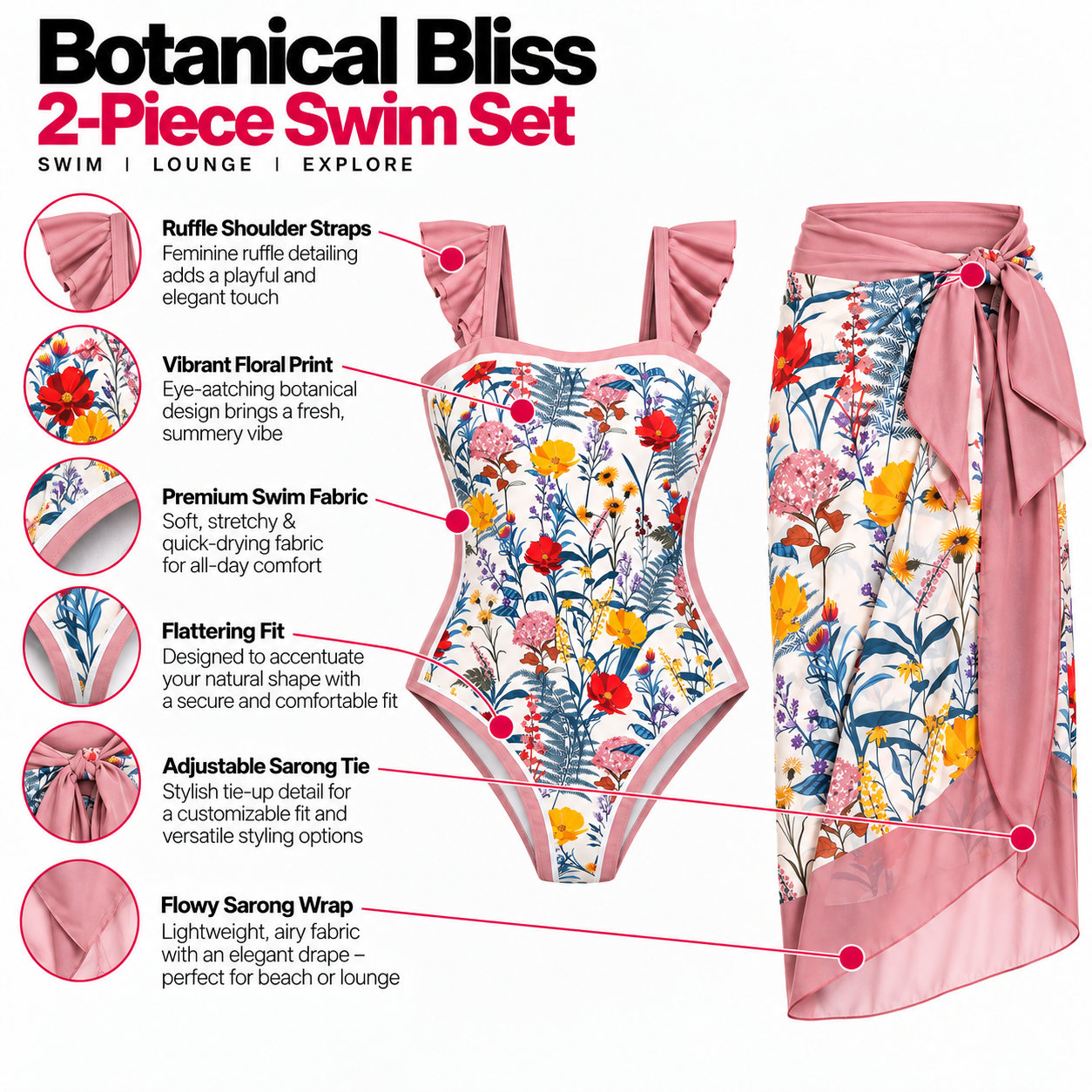 Zanvin Floral Bikini and Sarong Set