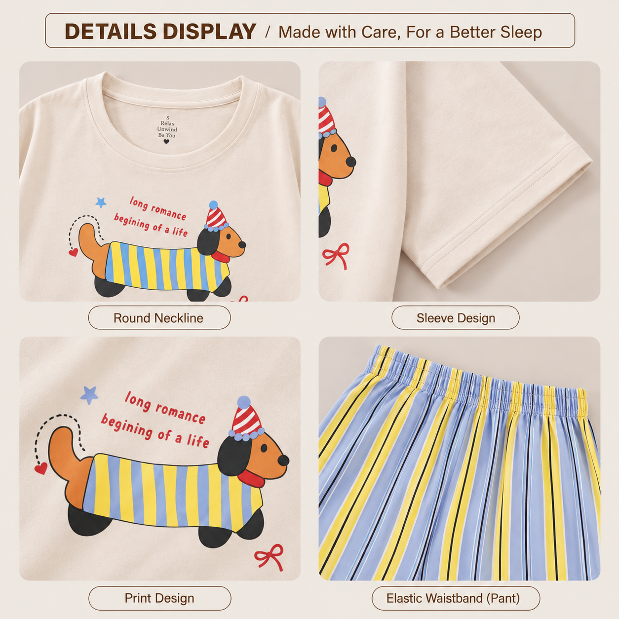 Lazy Day Pup Stripe Padded Nightsuit Set