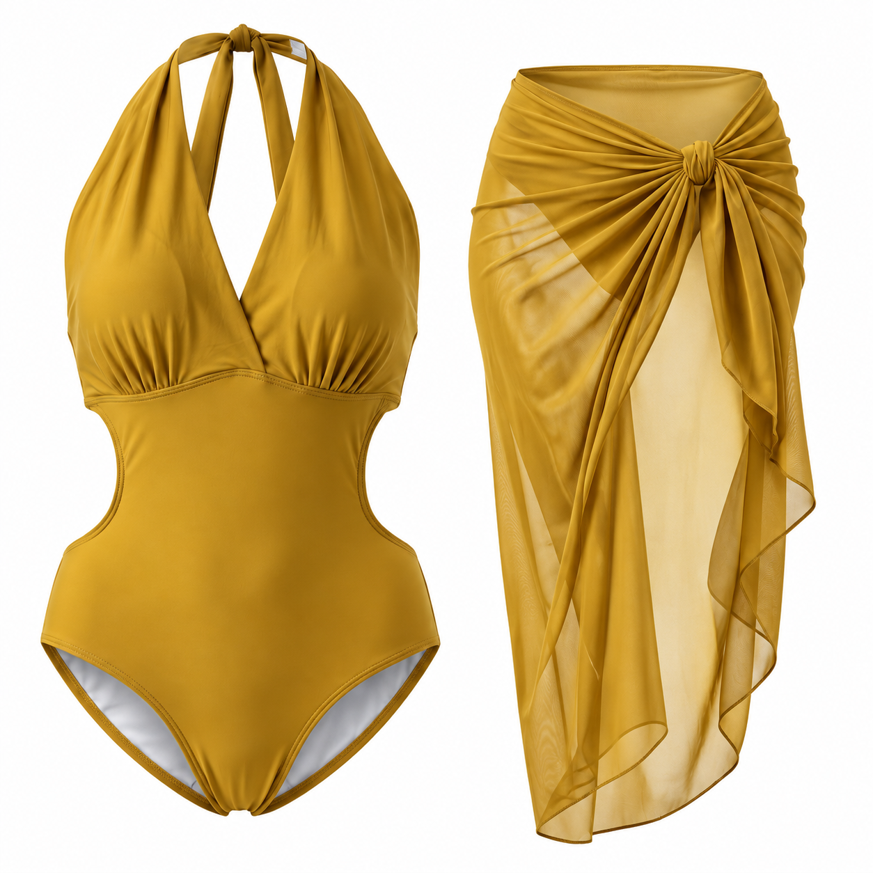Emerald Charm Halter Monokini  & Wrap Skirt Set