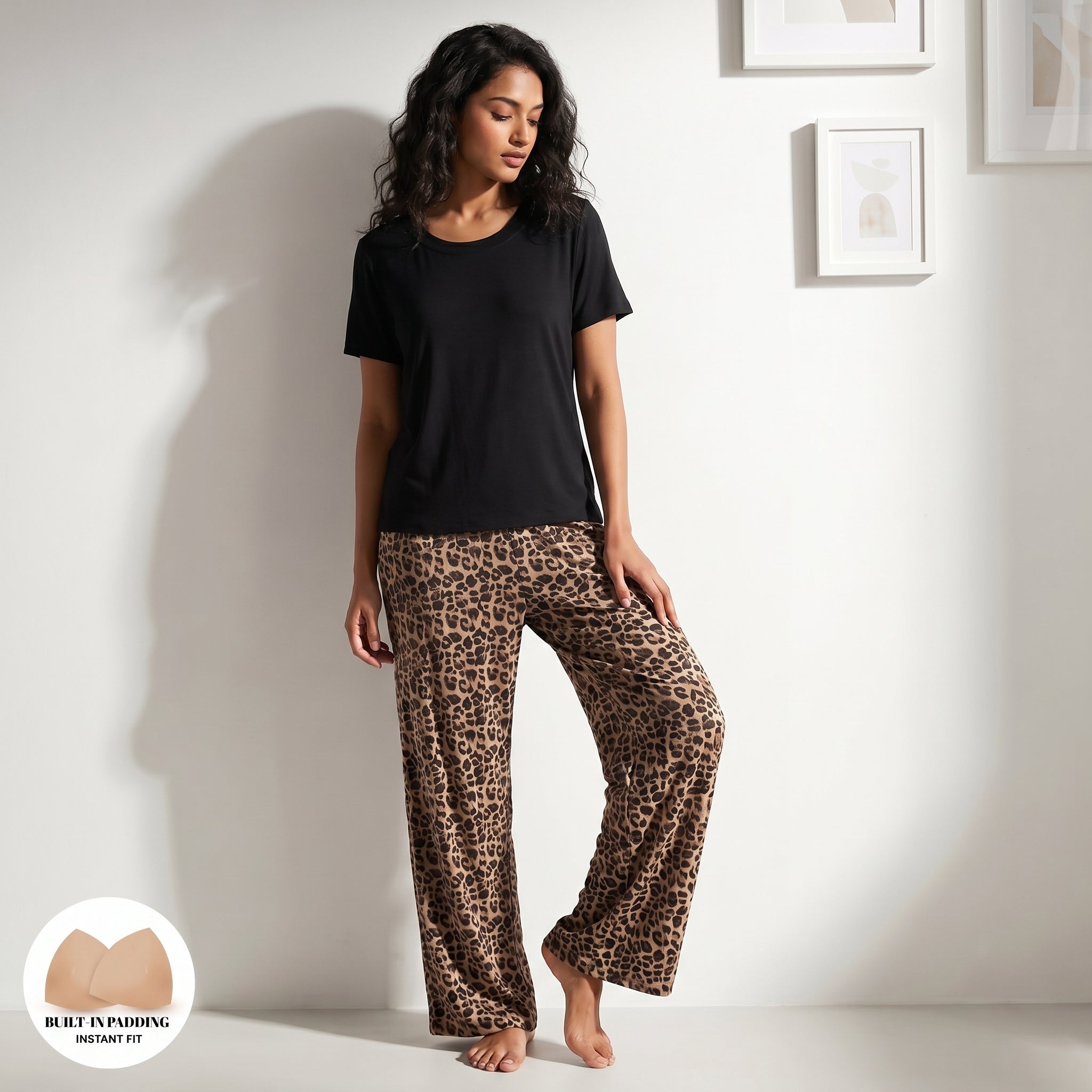 Black Leopard Padded Nightsuit Set