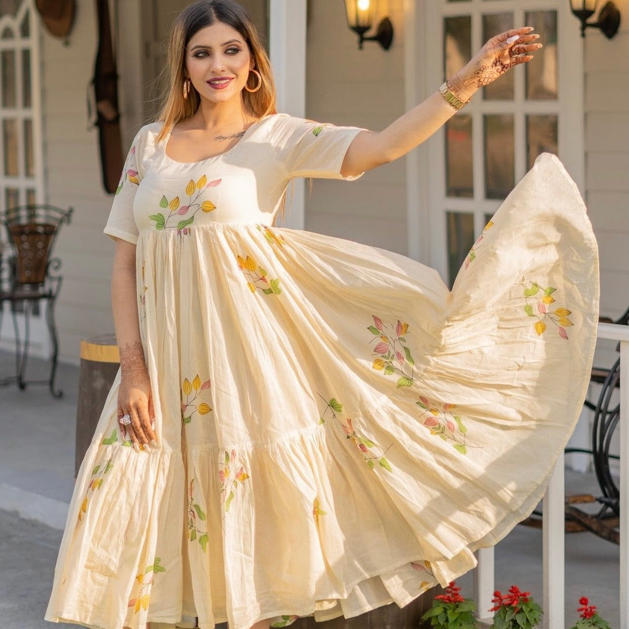 Yellow Daffy Handblock Cotton Dress