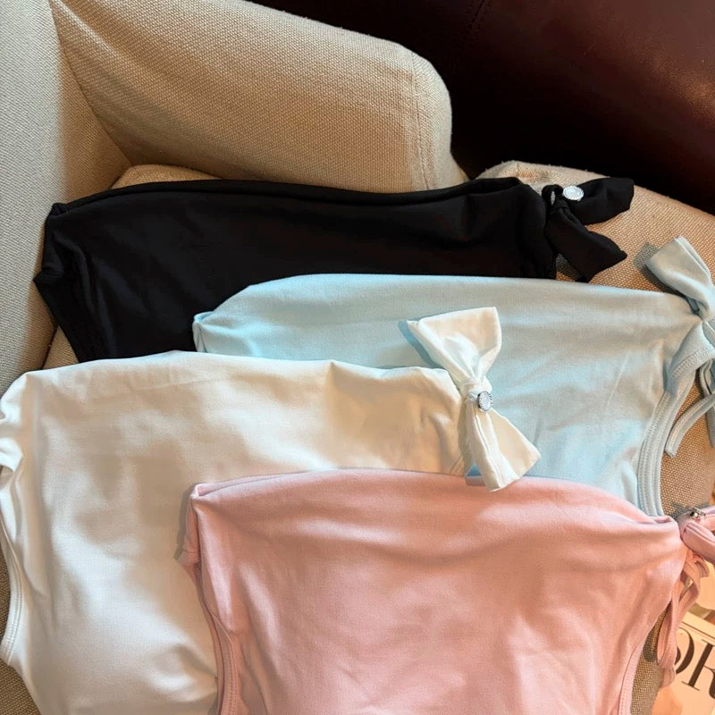Bow Tie-Shoulder Built-in Bra Top