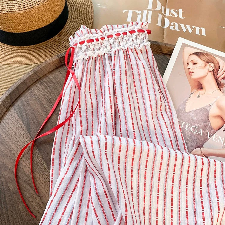 Blush Stripe Lace-Trim Padded Lounge Set