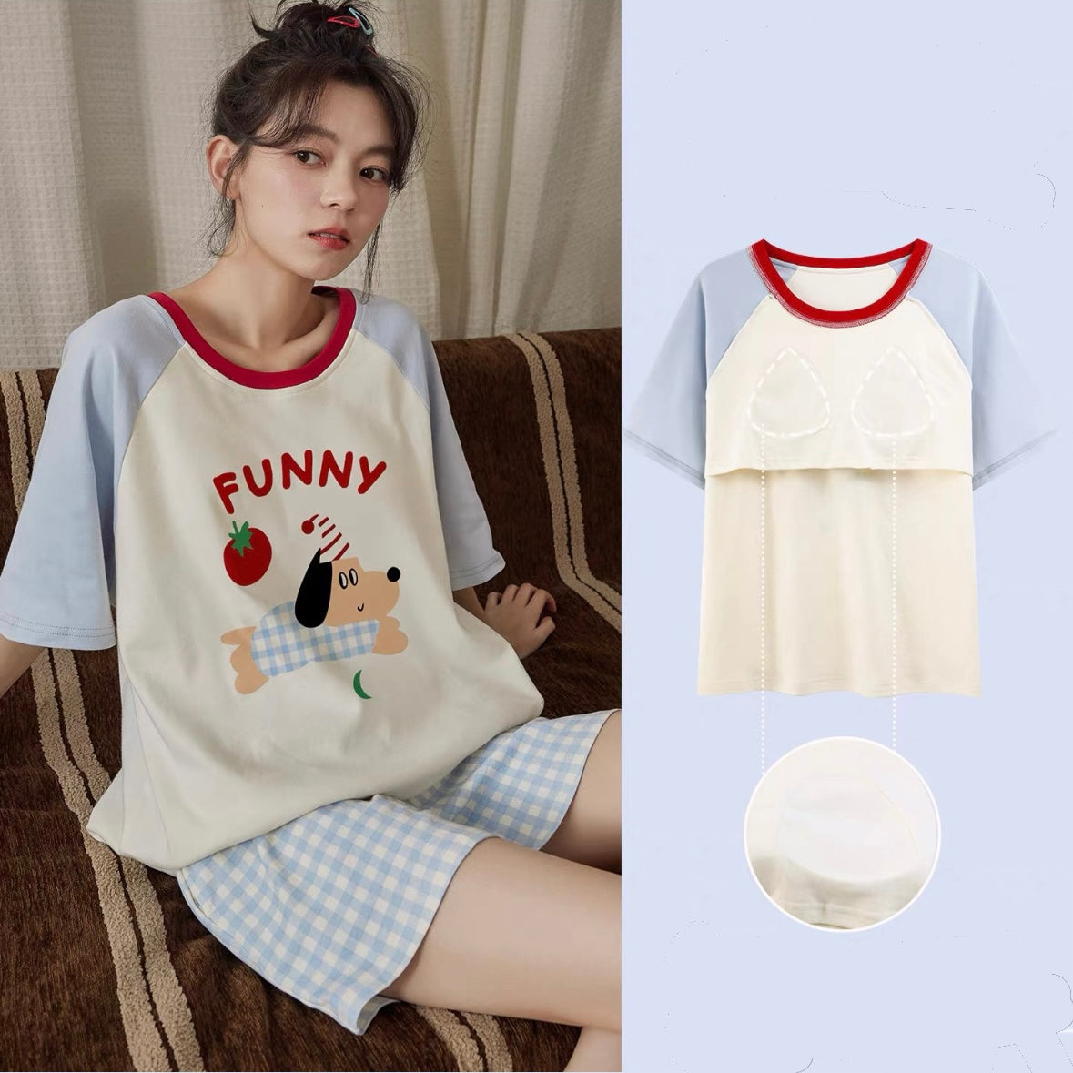 Bichon Summer Checks Padded Nightsuit Set