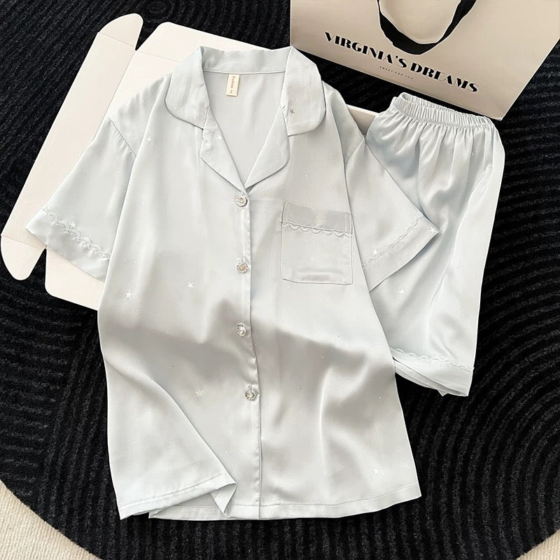 Milky Satin Padded Nightsuit - 3pc Set