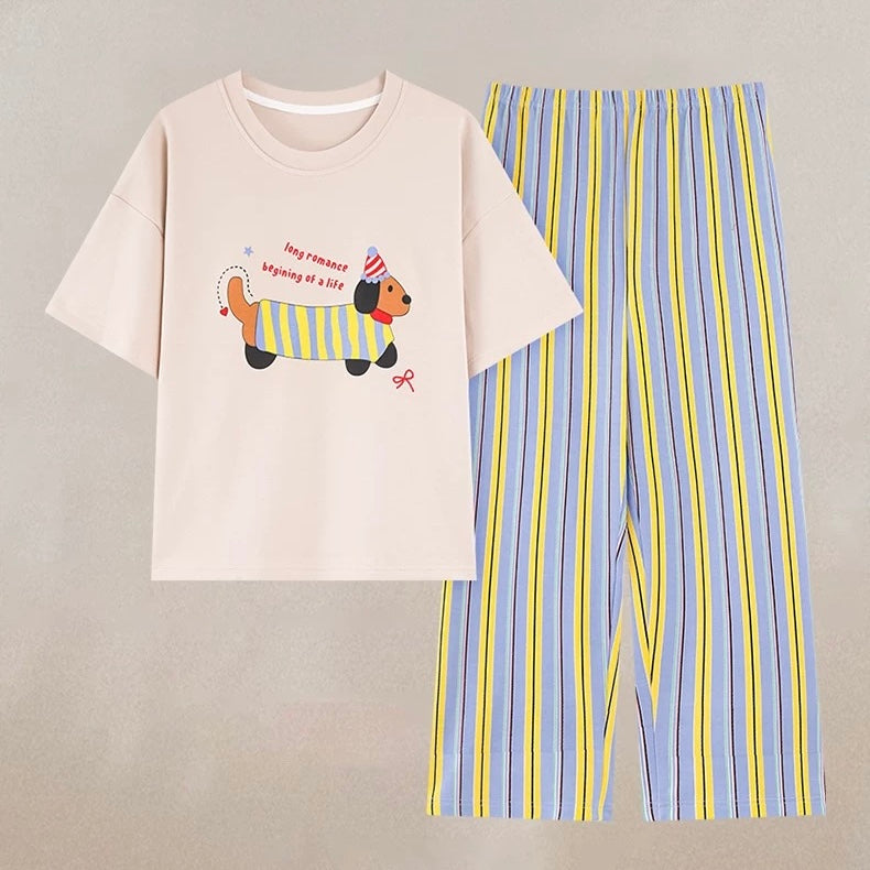 Lazy Day Pup Stripe Padded Nightsuit Set