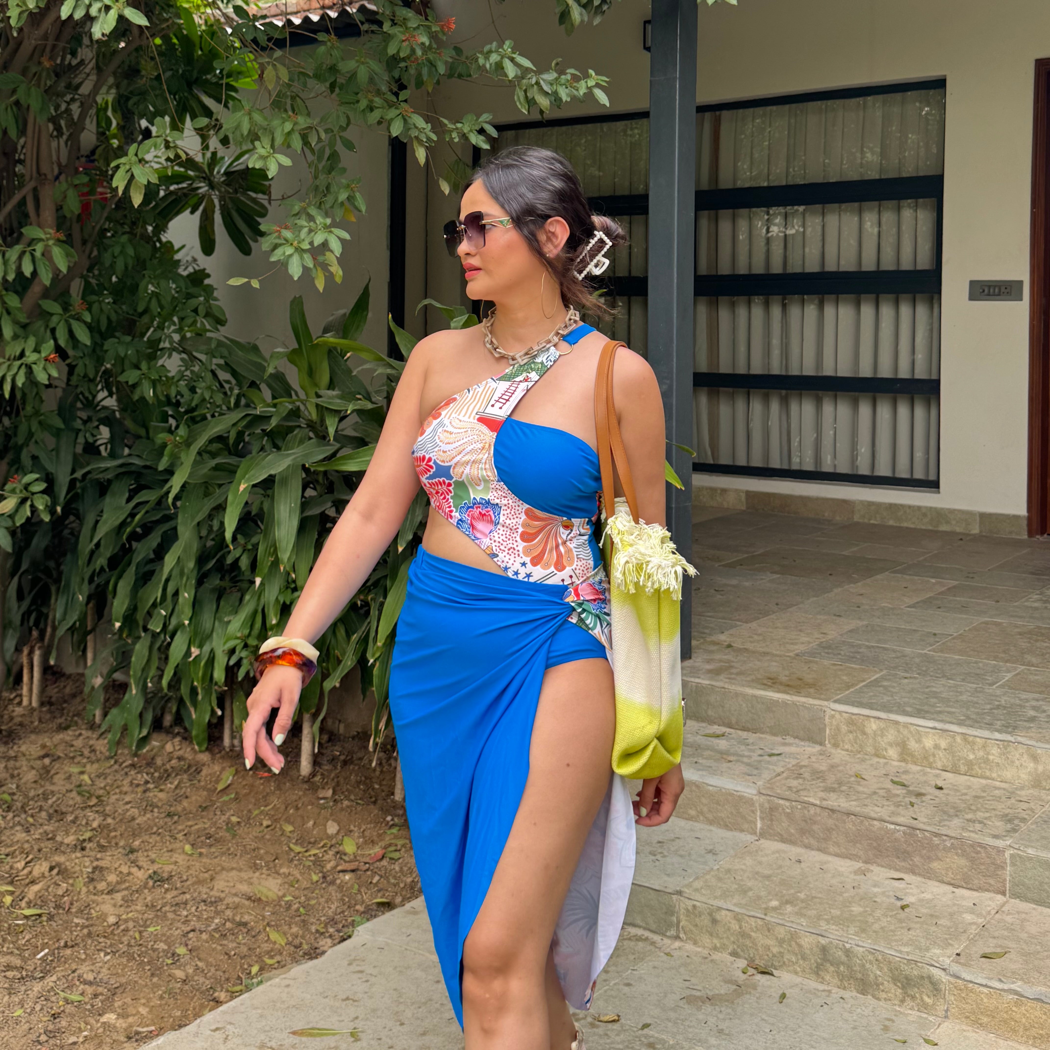 Vanesa One Shoulder Monokini With Knot Skirt