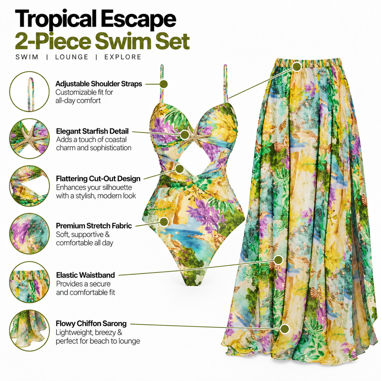 Bloomwave Monokini & Skirt Set