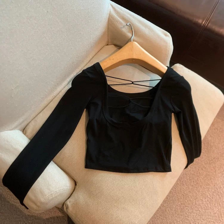 Y2K Backless Built-in Bra Full Sleeves Top