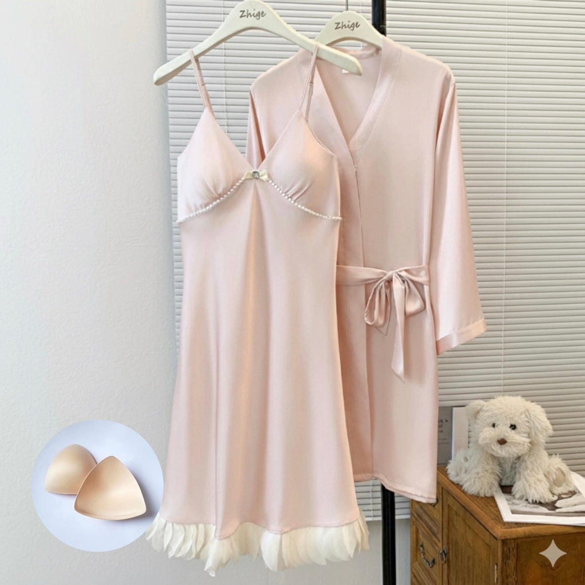 Silk Serenity Robe & Padded Chemise Night Set