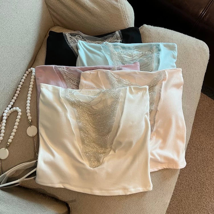 Crystal Waves Built-in Bra Tube Top