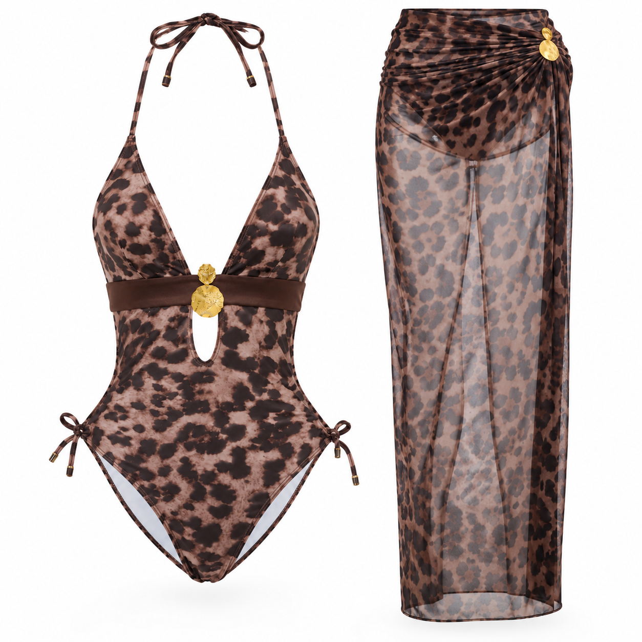 Bronze Chic Monokini Set with Shimmer Cover-Up