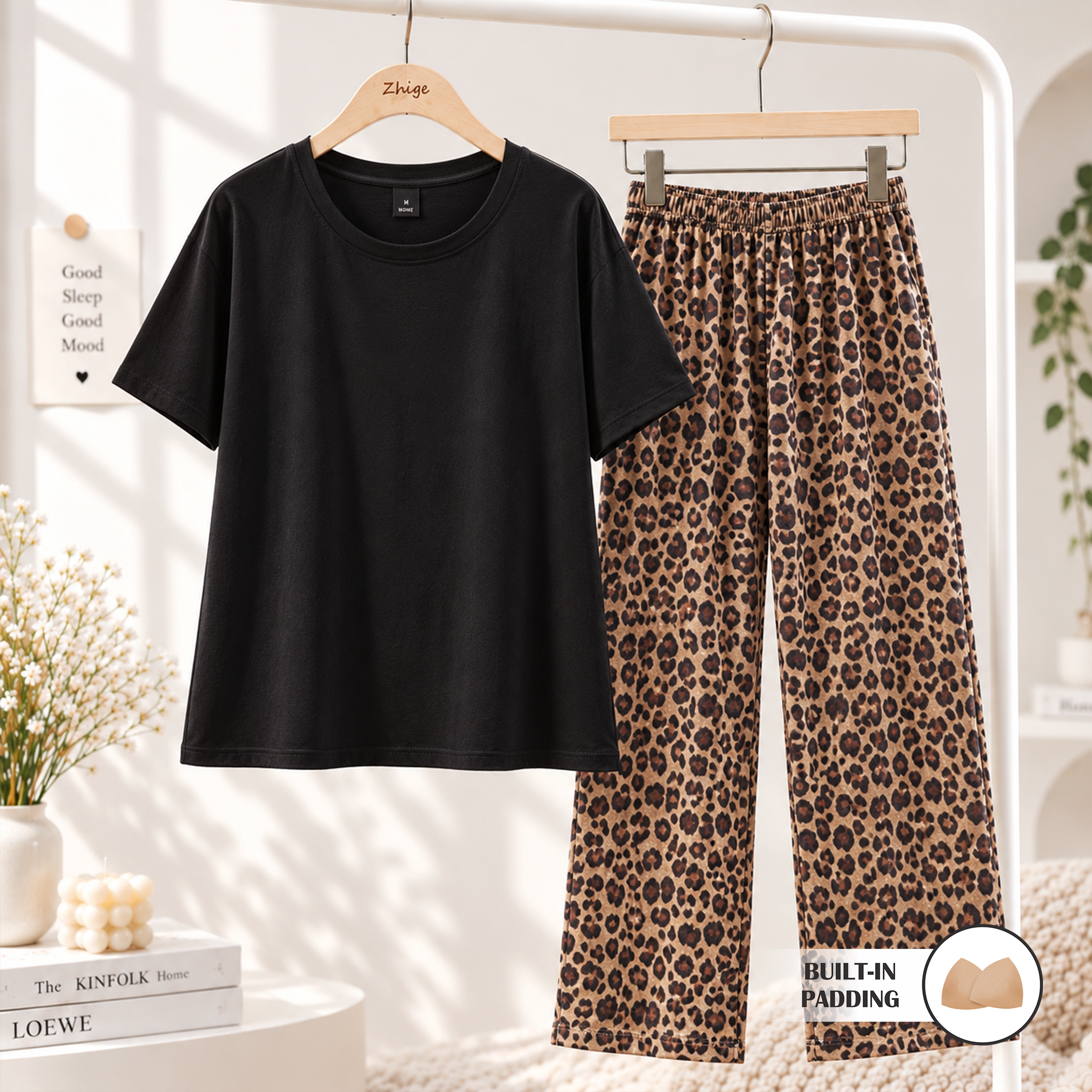 Black Leopard Padded Nightsuit Set