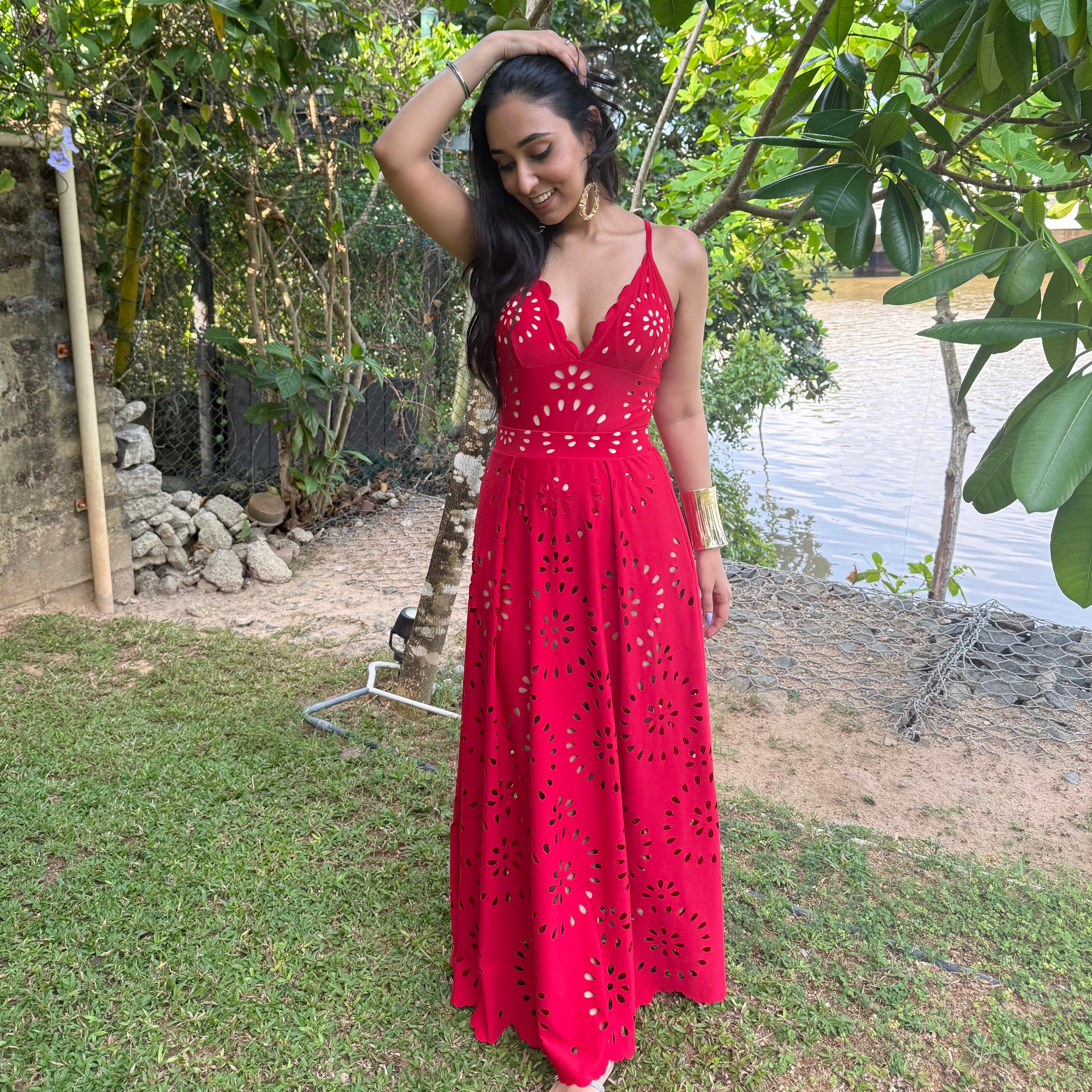 Red Cut-Out Monokini with Skirt Set