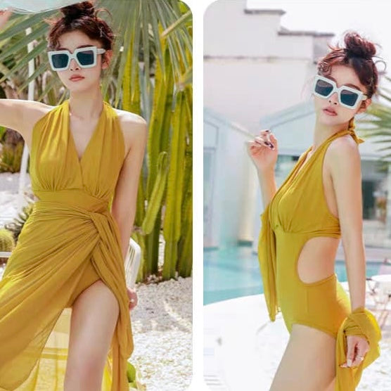 Emerald Charm Halter Monokini  & Wrap Skirt Set