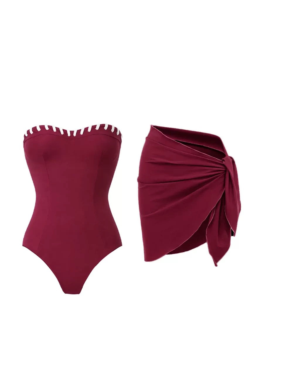 Merlot Scallop Monokini & Skirt Set