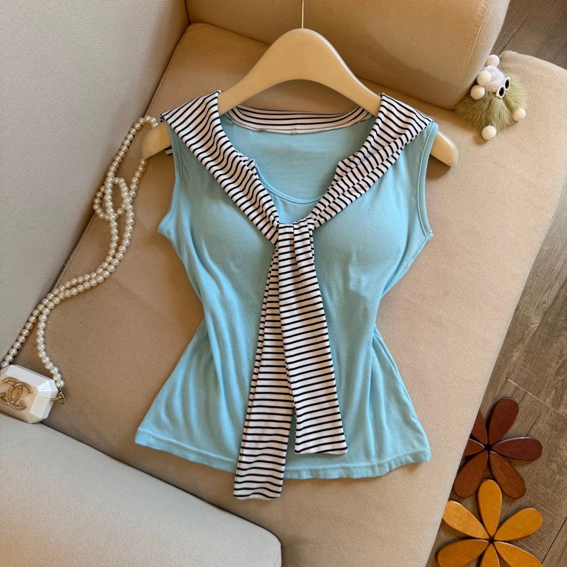 Sailor Chic Built-in Bra Top