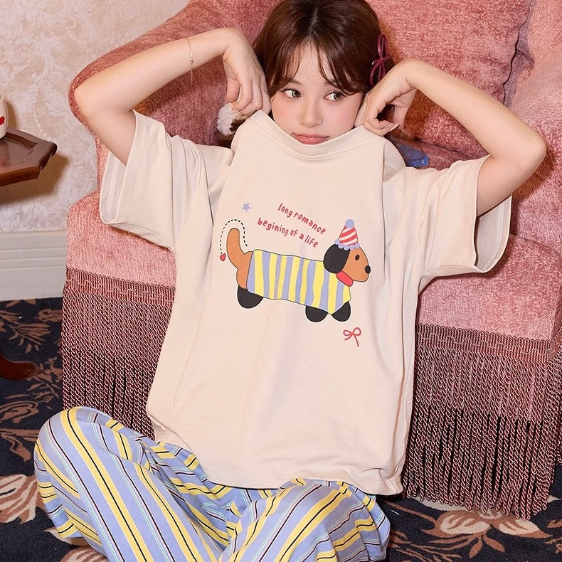 Lazy Day Pup Stripe Padded Nightsuit Set