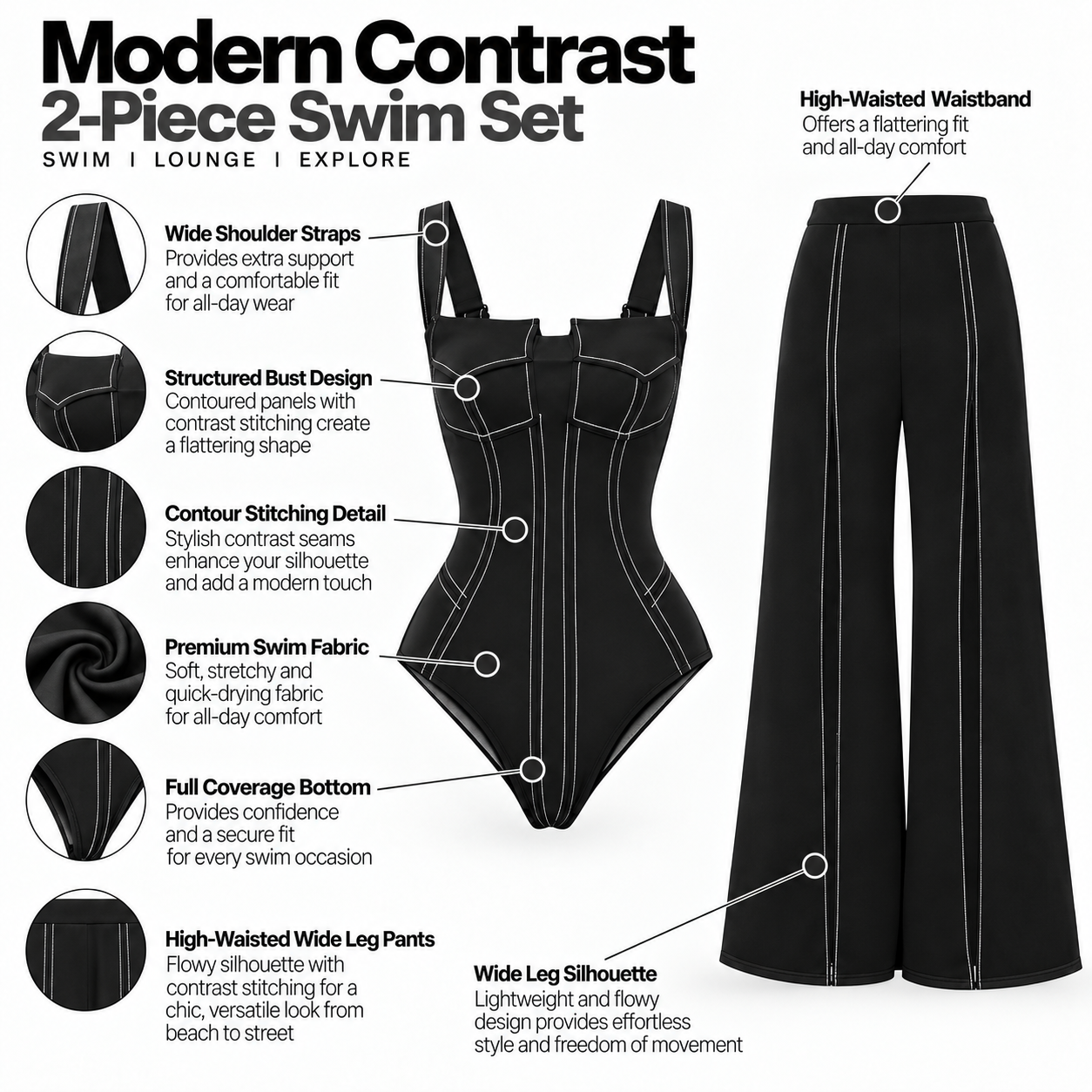 Contour Bustier Monokini and Wide-Leg Pant Set