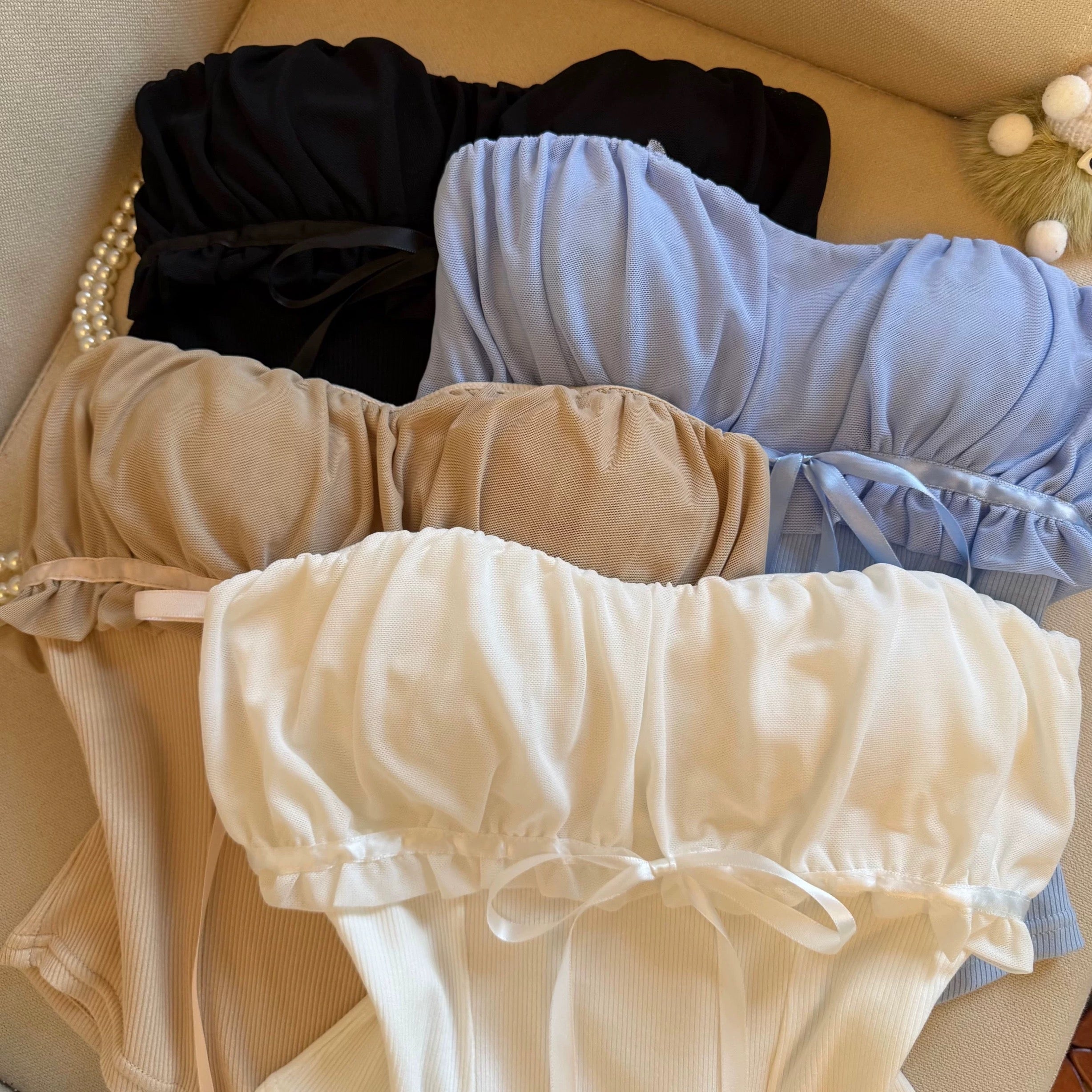 Satin Bow Built-in Bra Tube Top