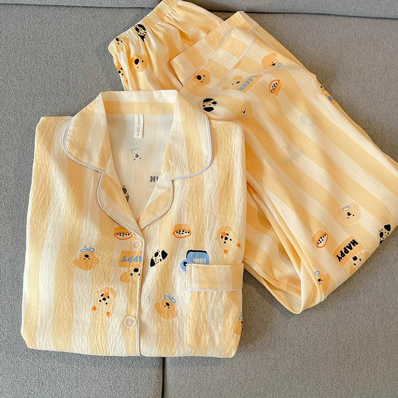 Yellow Puppy Padded Nightsuit- 3pcs Set