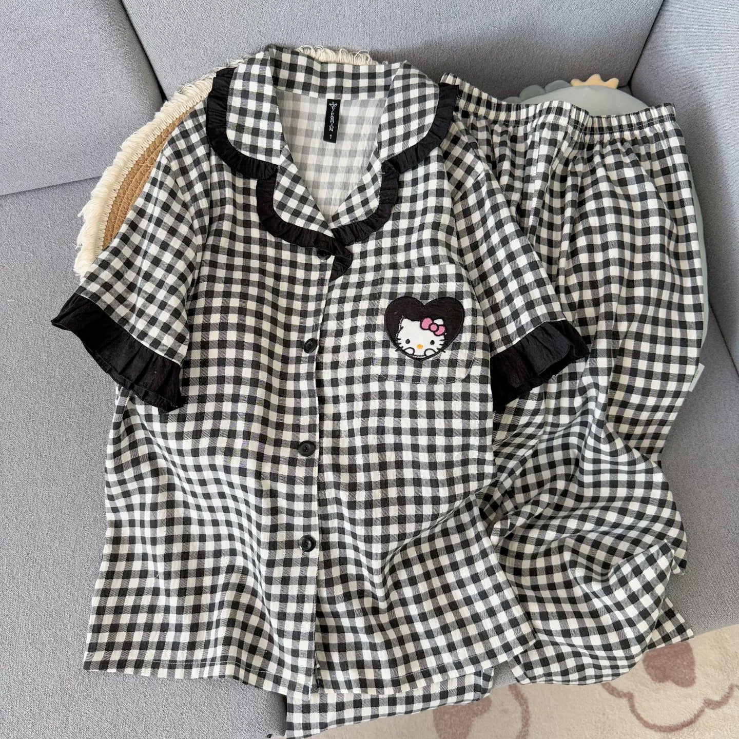 Black Tie Ruffles Padded Nightsuit - 3pc Set