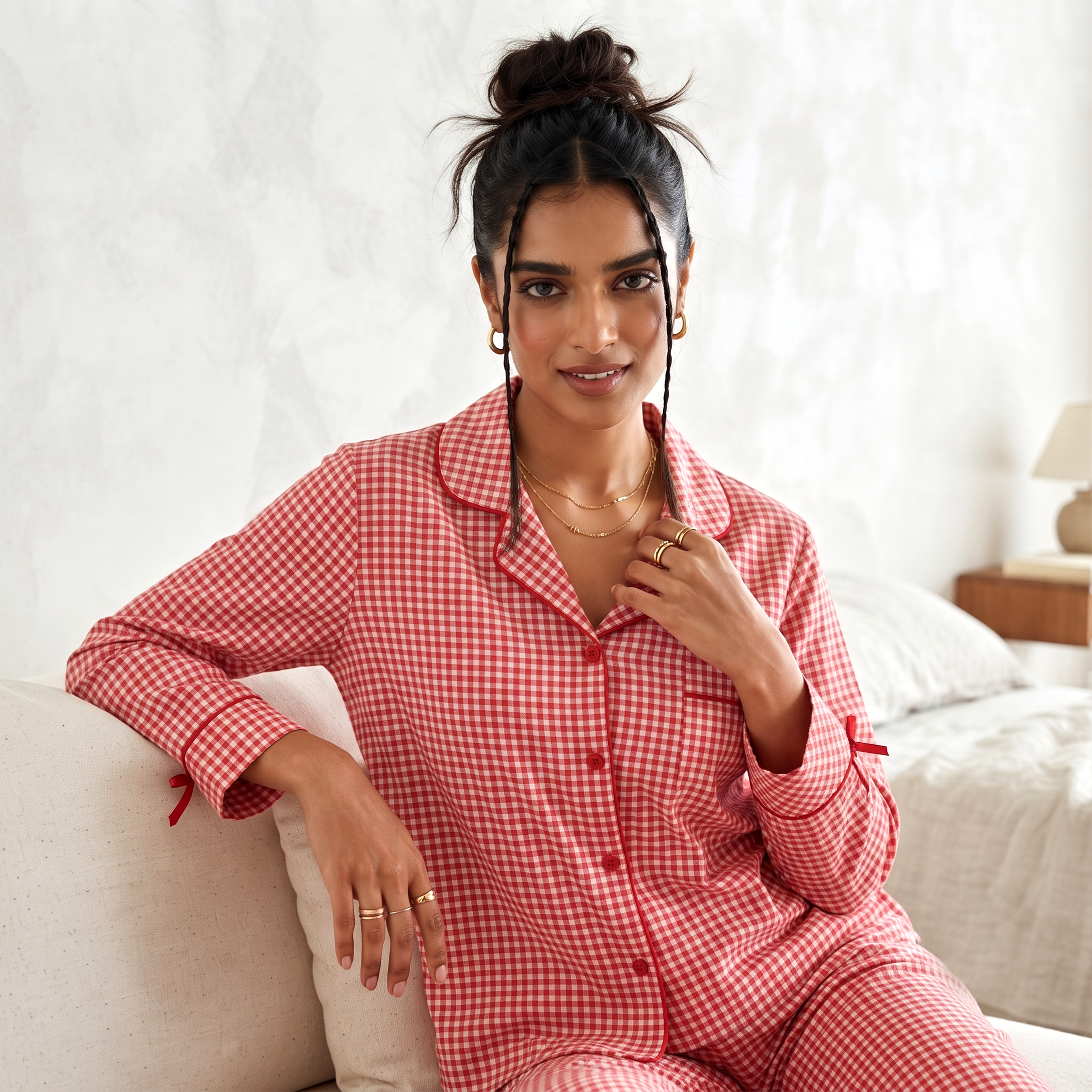 Rosy Checks Padded Nightsuit Set