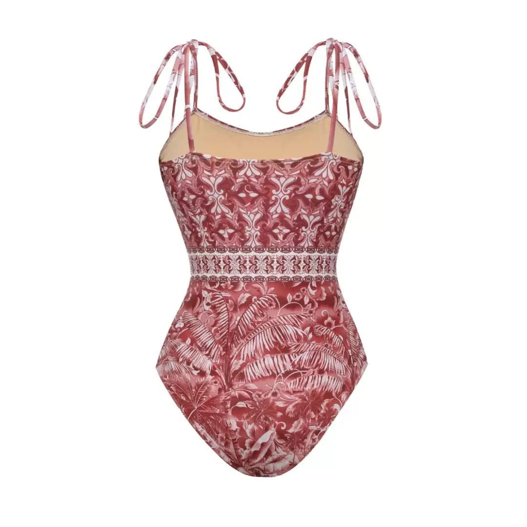Blush Mirage Fringe Monokini With Sarong Set