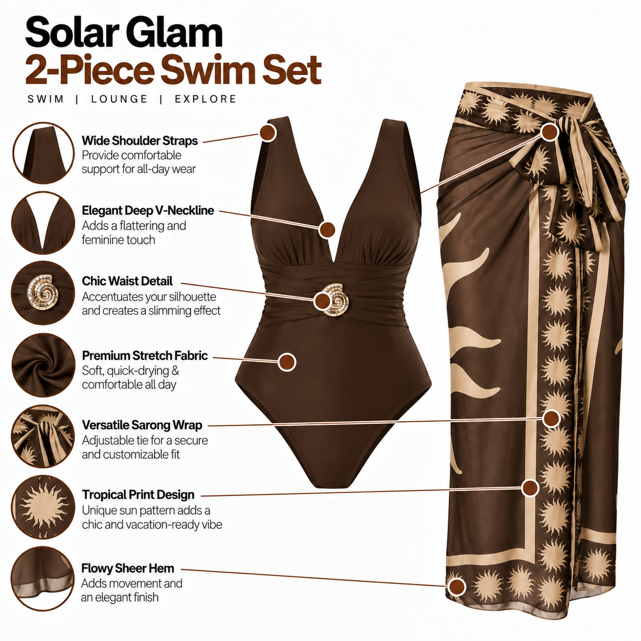 Cocoa Luxe Monokini with Sarong Set