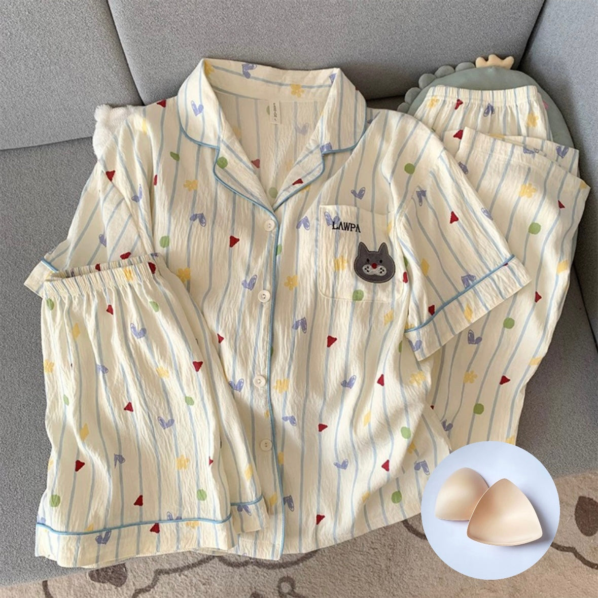 Meow Hearts Padded Nightsuit - 3pc Set