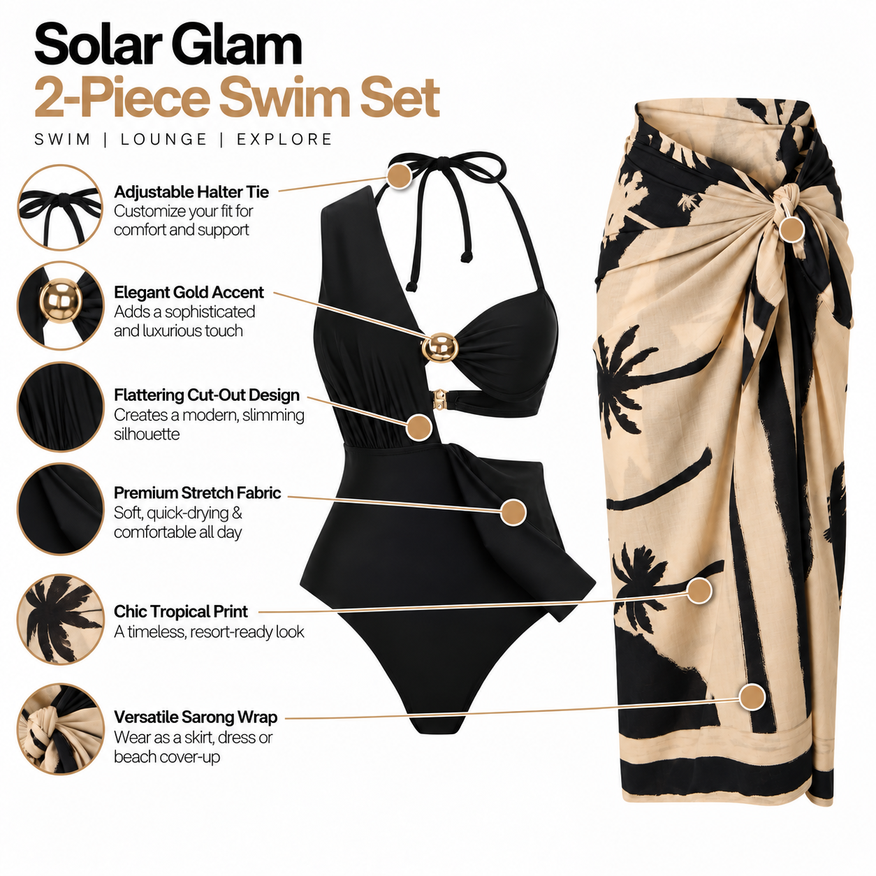 Sunset Palms Monokini & Sarong Set